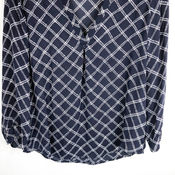 Joie XS Top Blue White Checkered Blouse Silk Boho‎ Peasant Chiffon Navy 367 - Picture 5 of 7